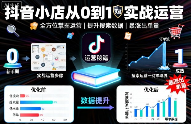 抖音小店从0到1实战运营，帮你全方位掌握小店运营，提升搜索数据与出单量-创业资源网
