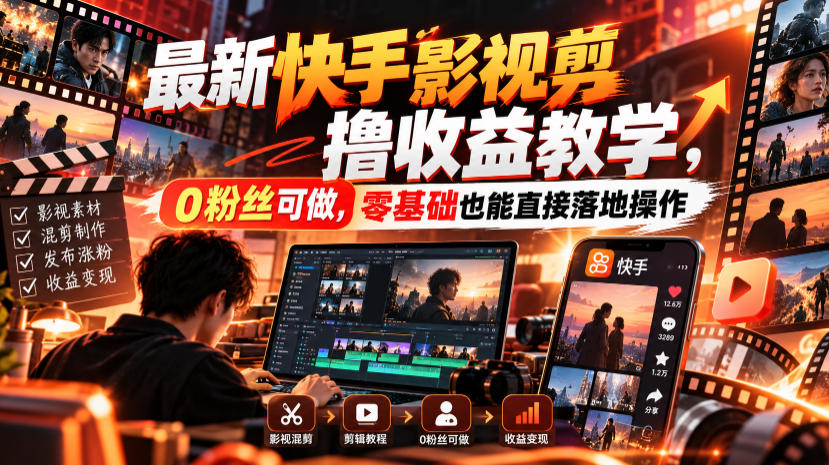最新快手影视混剪撸收益教学，0粉丝可做，零基础也能直接落地操作-创业资源网