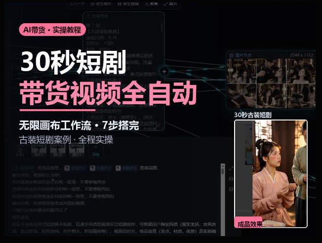 Seedance2.0做短剧带货视频，无限画布工作流·7步搭完古装短剧案例·全程实操-创业资源网