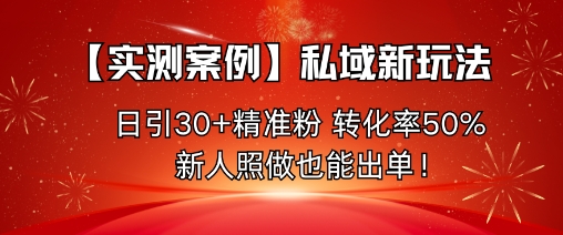 【实测案例】私域新玩法，日引30+精准粉，转化率50%，新人照做也能出单！-创业资源网