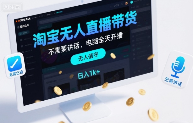 淘宝无人直播带货，不需要出镜，不需要讲话，电脑全天开播，轻松上手，日入1k+【揭秘】-创业资源网