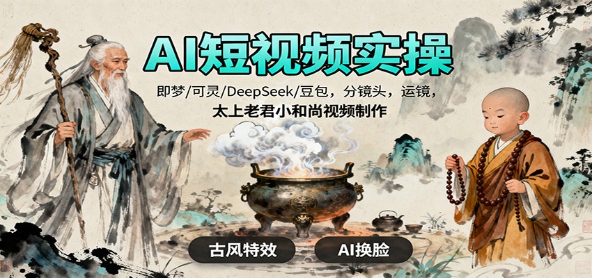 AI短视频实操，即梦/可灵/DeepSeek/豆包，分镜头，运镜，太上老君小和尚视频制作-创业资源网