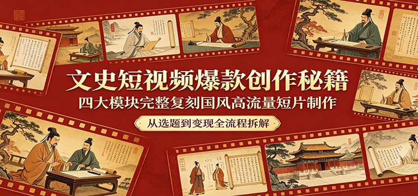 文史短视频爆款创作秘籍：四大模块完整复刻国风高流量短片制作-创业资源网