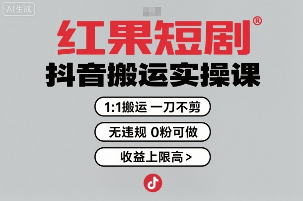 红果短剧拉新之抖音搬运实操课，1：1搬运，一刀不剪，无违规，0粉可做，收益上限高-创业资源网