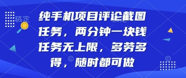 纯手机项目评论截图任务，两分钟一块钱多劳多得，随时随地都能做【揭秘】-创业资源网