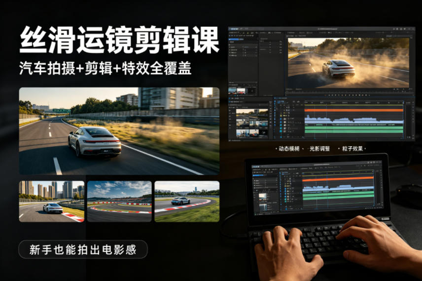 大叔丝滑运镜剪辑课，汽车拍摄+剪辑+特效全覆盖，新手也能拍出电影感-创业资源网