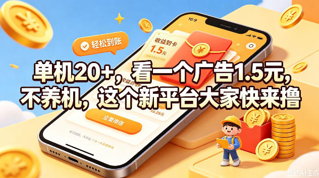 单机20+，看一个广告1.5米，不养机，这个新平台大家快来撸【揭秘】-创业资源网