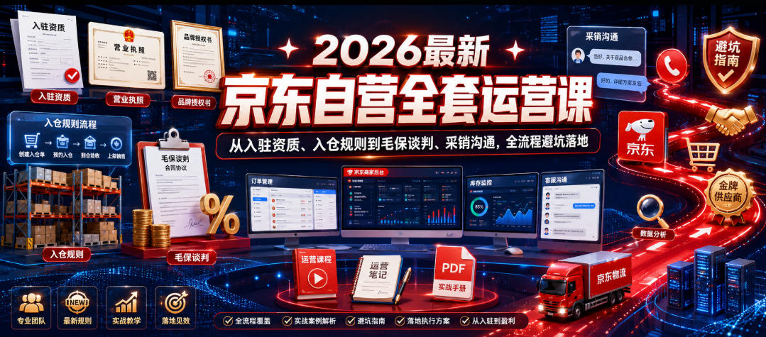 2026最新京东自营全套运营课，从入驻资质、入仓规则到毛保谈判、采销沟通，全流程避坑落地-创业资源网