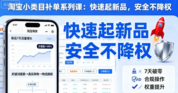 淘宝小类目补单系列课，快速起新品，安全不降权-创业资源网