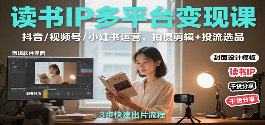 读书IP多平台变现课：抖音/视频号/小红书运营，拍摄剪辑+投流选品-创业资源网
