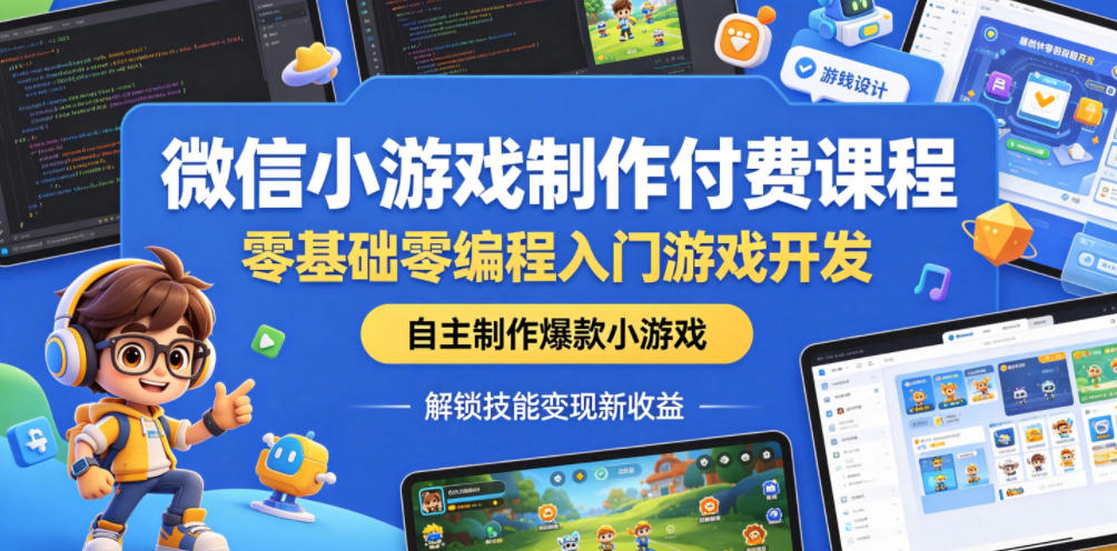 微信小游戏制作付费课程，零基础零编程入门游戏开发，自主制作爆款小游戏，解锁技能变现新收益-创业资源网