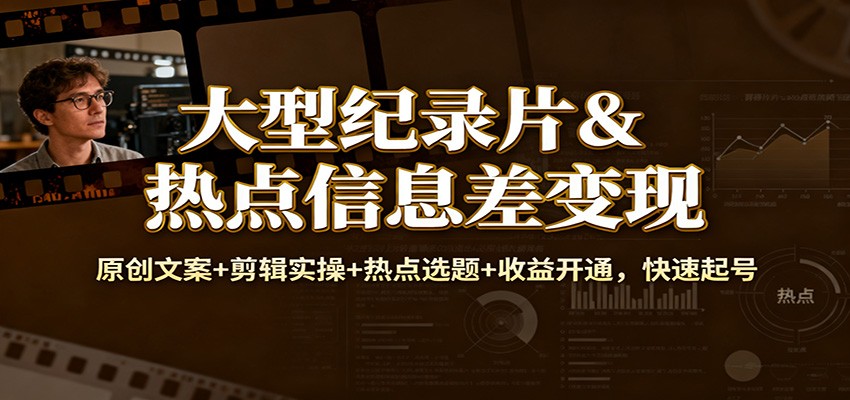 大型纪录片&热点信息差变现：原创文案+剪辑实操+热点选题+收益开通，快速起号-创业资源网