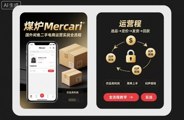煤炉Mercari国外闲鱼二手电商运营实战全流程，仿品高利润，简单上手，闷声搞钱-创业资源网