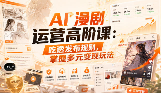 AI漫剧运营高阶课：吃透发布规则，掌握多元变现玩法-创业资源网