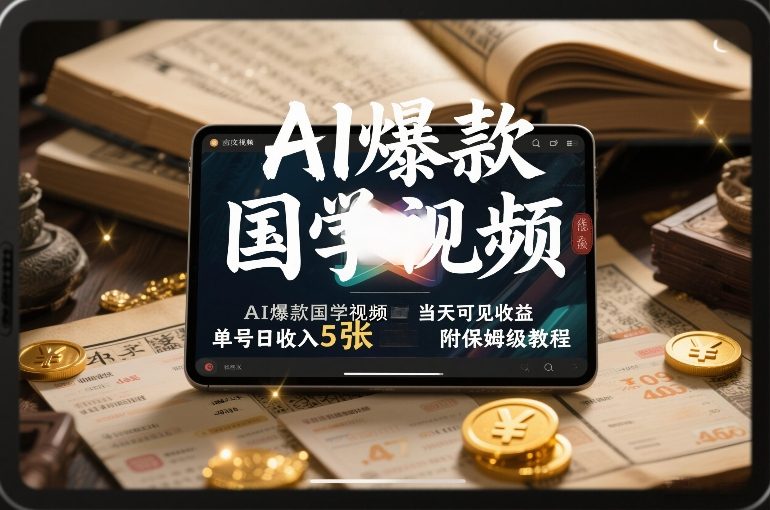 AI爆款国学视频，独家起号方法，小白直接上手，当天可见收益，单号日收入5张+附保姆级教程-创业资源网