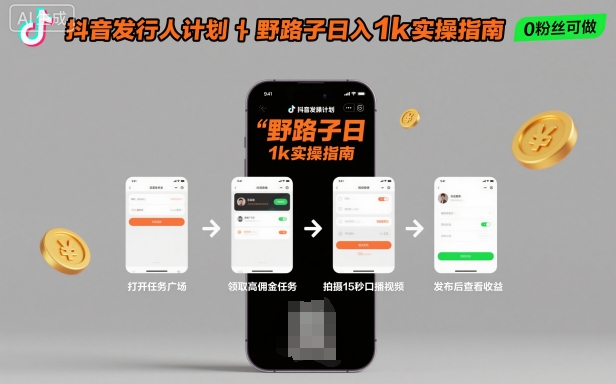 抖音发行人计划全新野路子玩法，随时随地，只要有手机，就能操作，日入1k+【揭秘】-创业资源网