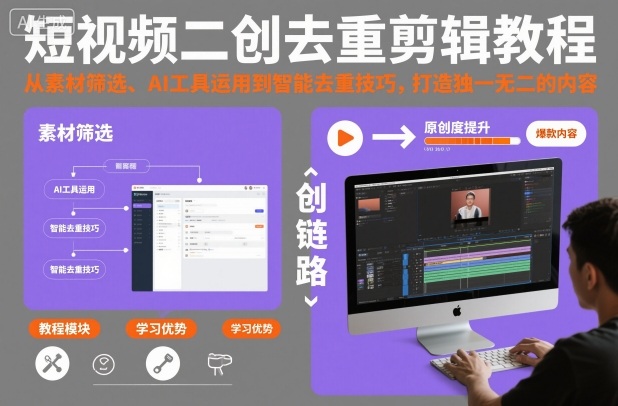 短视频二创去重剪辑教程，从素材筛选、AI工具运用到智能去重技巧，打造独一无二的内容-创业资源网
