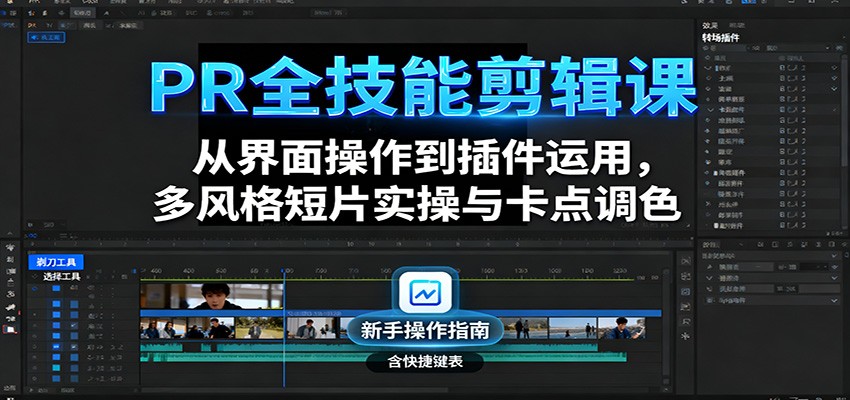 PR全技能剪辑课：从界面操作到插件运用，多风格短片实操与卡点调色-创业资源网