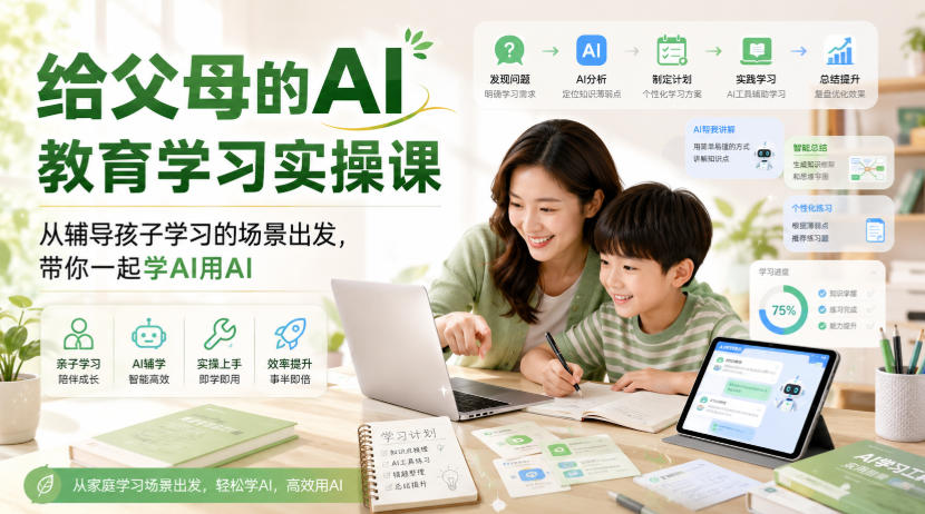 给父母的AI教育学习实操课，从辅导孩子学习的场景出发，带你一起学AI用AI-创业资源网