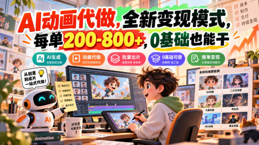 AI动画代做，全新变现模式，每单200-800+，0基础也能干【揭秘】-创业资源网