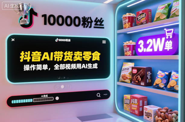 抖音AI带货卖零食，操作简单，全部视频用AI生成，一万粉丝，卖了3.2W单-创业资源网