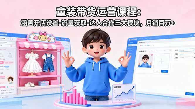 （16081期）童装带货运营课程：涵盖开店设置-流量获取-达人合作三大模块，月销百万+-创业资源网