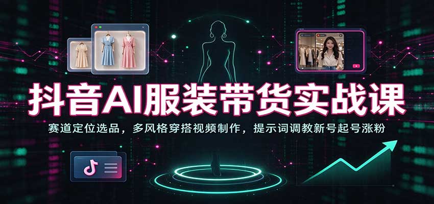 抖音AI服装带货实战课：赛道定位选品，多风格穿搭视频制作，提示词调教新号起号涨粉-创业资源网