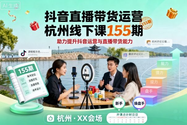 抖音直播带货运营杭州线下课155期，助力提升抖音运营与直播带货能力-创业资源网
