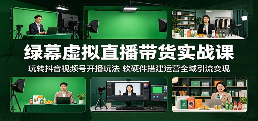 绿幕虚拟直播带货实战课：玩转抖音视频号开播玩法，软硬件搭建运营全域引流变现-创业资源网