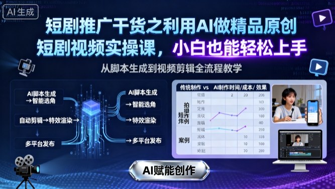 短剧推广干货之利用AI做精品原创短剧视频实操课，小白也能轻松上手-创业资源网