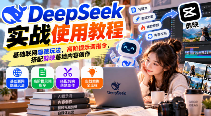 DeepSeek实战使用教程｜基础联网隐藏玩法，高阶提示词指令，搭配剪映落地内容创作-创业资源网