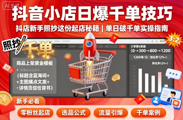 抖音小店日爆千单技巧，抖店新手照抄这份起店秘籍，单日破千单-创业资源网