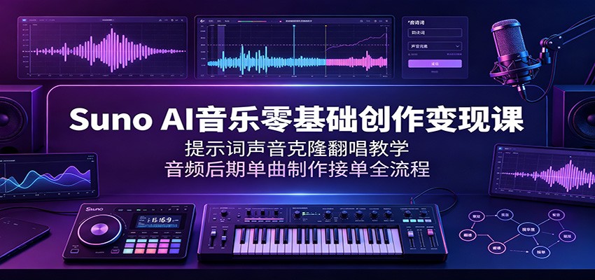 Suno AI音乐零基础创作变现课：提示词声音克隆翻唱教学，音频后期单曲制作接单全流程-创业资源网