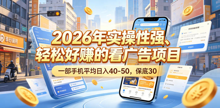 2026年实操性强、轻松好賺的看广告项目，一部手机平均日入40-50，保底30米【揭秘】-创业资源网