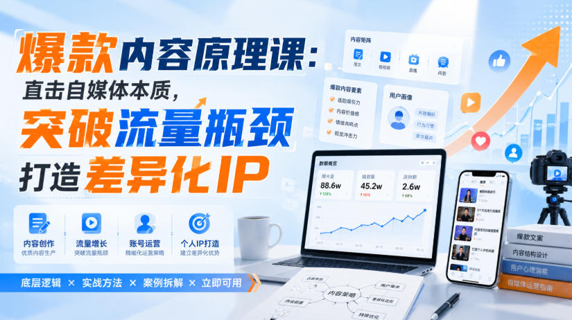 爆款内容原理课：直击自媒体本质，突破流量瓶颈打造差异化IP-创业资源网
