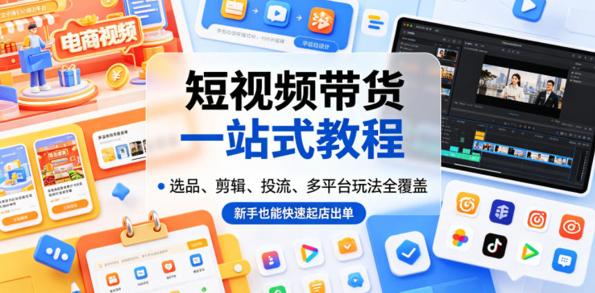 短视频带货一站式教程，选品、剪辑、投流、多平台玩法全覆盖，新手也能快速起店出单-创业资源网