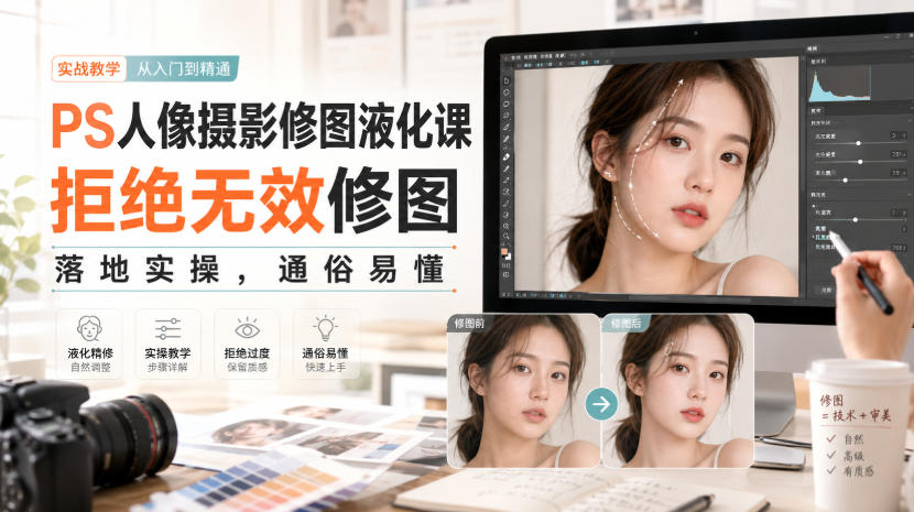 PS人像摄影修图液化课，拒绝无效修图，落地实操，通俗易懂-创业资源网