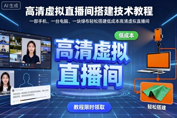高清虚拟直播间搭建技术教程，一部手机、一台电脑、一块绿布轻松搭建低成本高清虚拟直播间-创业资源网