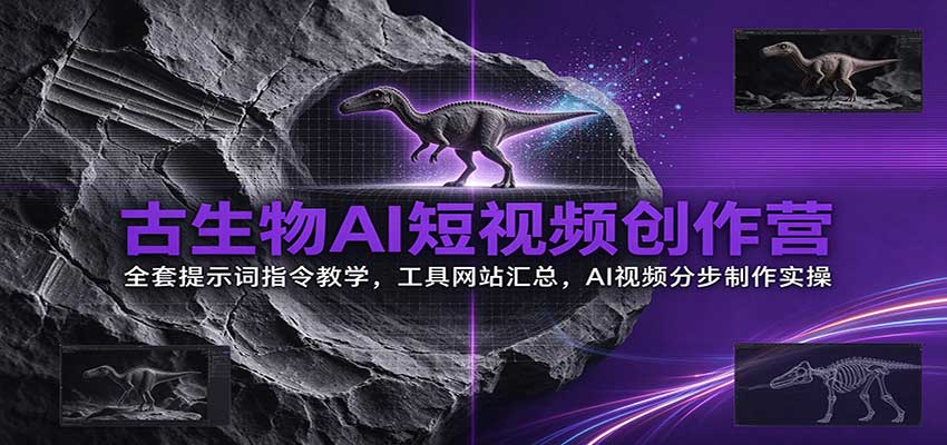 古生物AI短视频创作营：全套提示词指令教学，工具网站汇总，AI视频分步制作实操-创业资源网