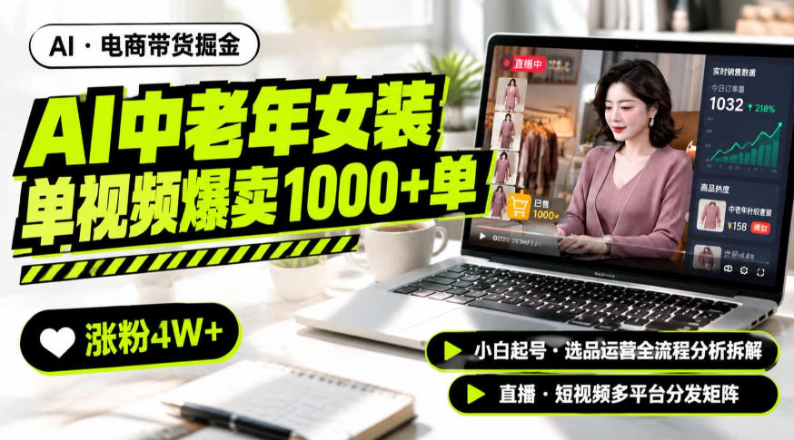 AI中老年服装带货赛道新玩法，一个视频卖出1000多单涨粉4W+，小白起号选品运营全流程分析拆解-创业资源网