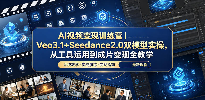 AI视频变现训练营｜Veo3.1+Seedance2.0双模型实操，从工具运用到成片变现全教学-创业资源网