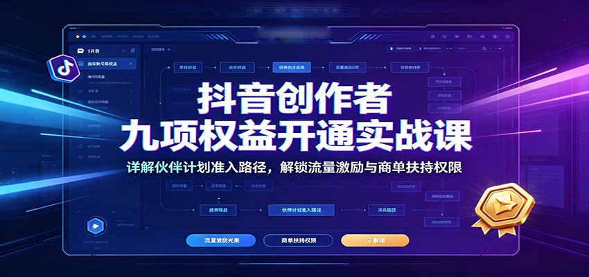 抖音创作者九项权益开通实战课：详解伙伴计划准入路径，解锁流量激励与商单扶持权限-创业资源网