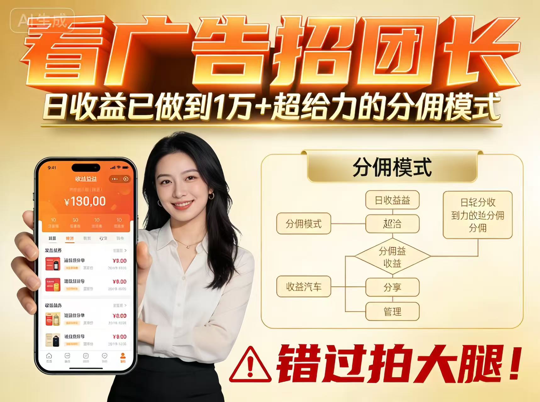 看广告招团长，团队收益已做到日入1万，分佣模式超给力，错过拍大腿-创业资源网