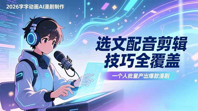 （17477期）2026字字动画AI漫剧制作-1期，选文配音剪辑技巧全覆盖，一个人就能批量产出爆款漫剧-创业资源网