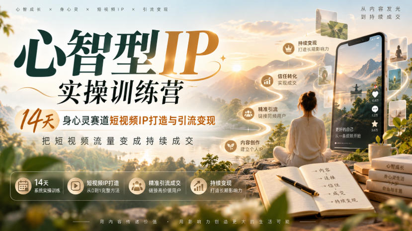 心智型IP实操训练营｜14天身心灵赛道短视频IP打造与引流变现，把短视频流量变成持续成交-创业资源网