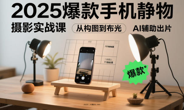 2025爆款手机静物摄影实战课，从构图到布光，不用贵设备，AI辅助出片-创业资源网