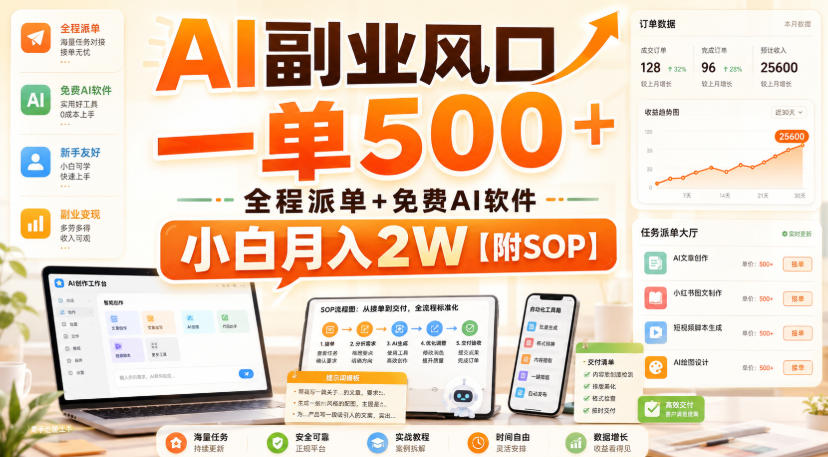 AI副业风口，一单500+，全程派单+免费AI软件，小白月入2W【附SOP】【揭秘】-创业资源网