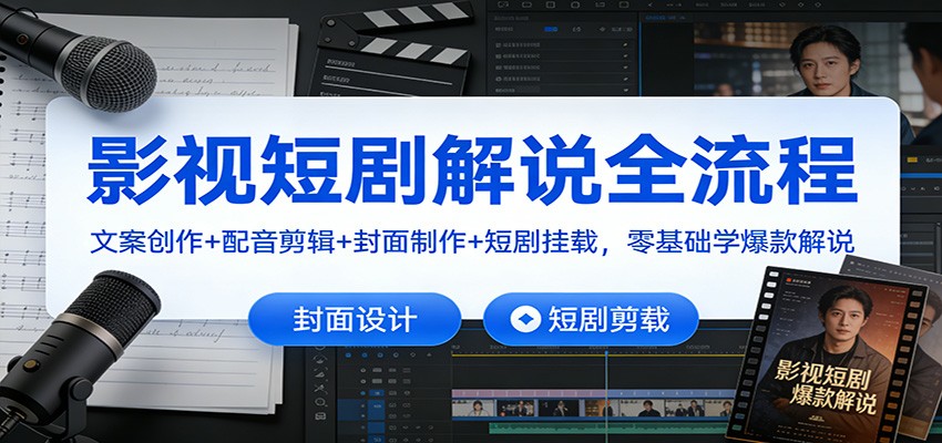 影视短剧解说全流程：文案创作+配音剪辑+封面制作+短剧挂载，零基础学爆款解说-创业资源网