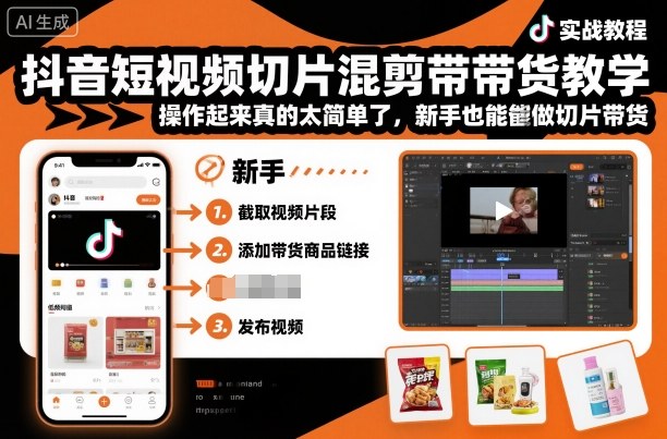 抖音短视频切片混剪带货教学，操作起来真的太简单了，新手也能做切片带货-创业资源网