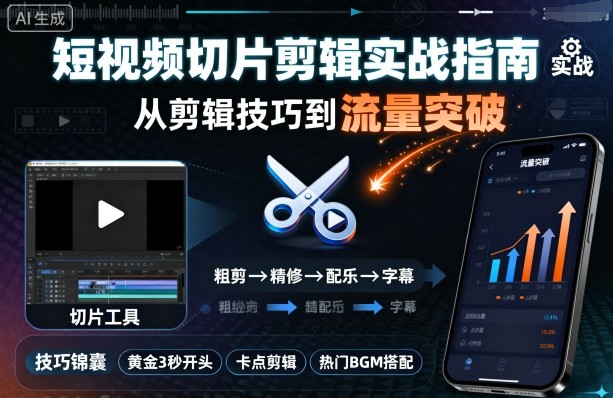 短视频切片剪辑实战指南，从剪辑技巧到流量突破-创业资源网